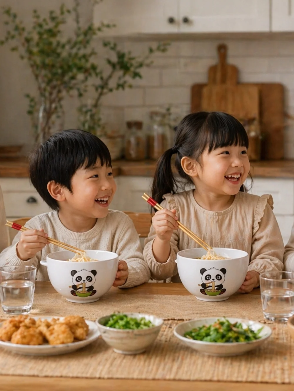 White Panda Ceramic Noodle Bowl with Red-Tip Chopsticks - Picture 2 of 8